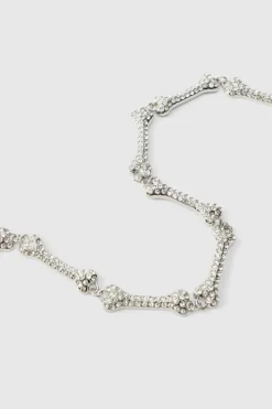 Clearance boohooMAN Iced Out Bone Necklace silver