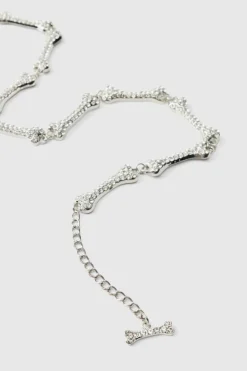 Clearance boohooMAN Iced Out Bone Necklace silver