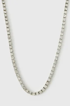 Clearance boohooMAN Iced Out Tennis Chain Necklace silver