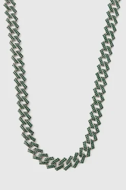Outlet boohooMAN Iced Prong Cuban Necklace green