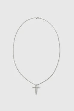Flash Sale boohooMAN Iced Ring And Cross Necklace silver