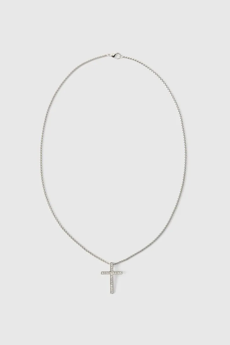 Flash Sale boohooMAN Iced Ring And Cross Necklace silver