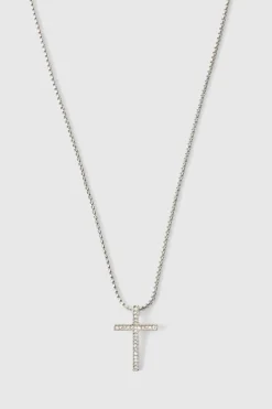 Flash Sale boohooMAN Iced Ring And Cross Necklace silver