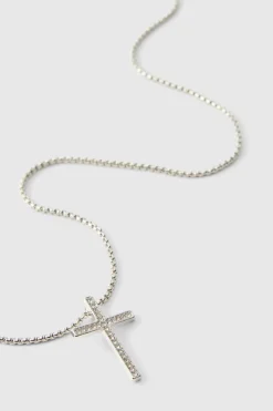 Flash Sale boohooMAN Iced Ring And Cross Necklace silver