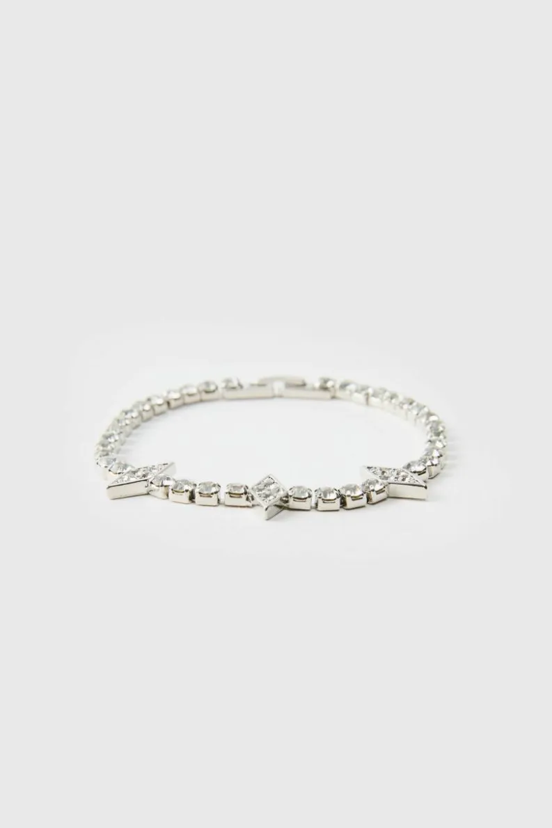 Cheap boohooMAN Iced Spike Bracelet silver
