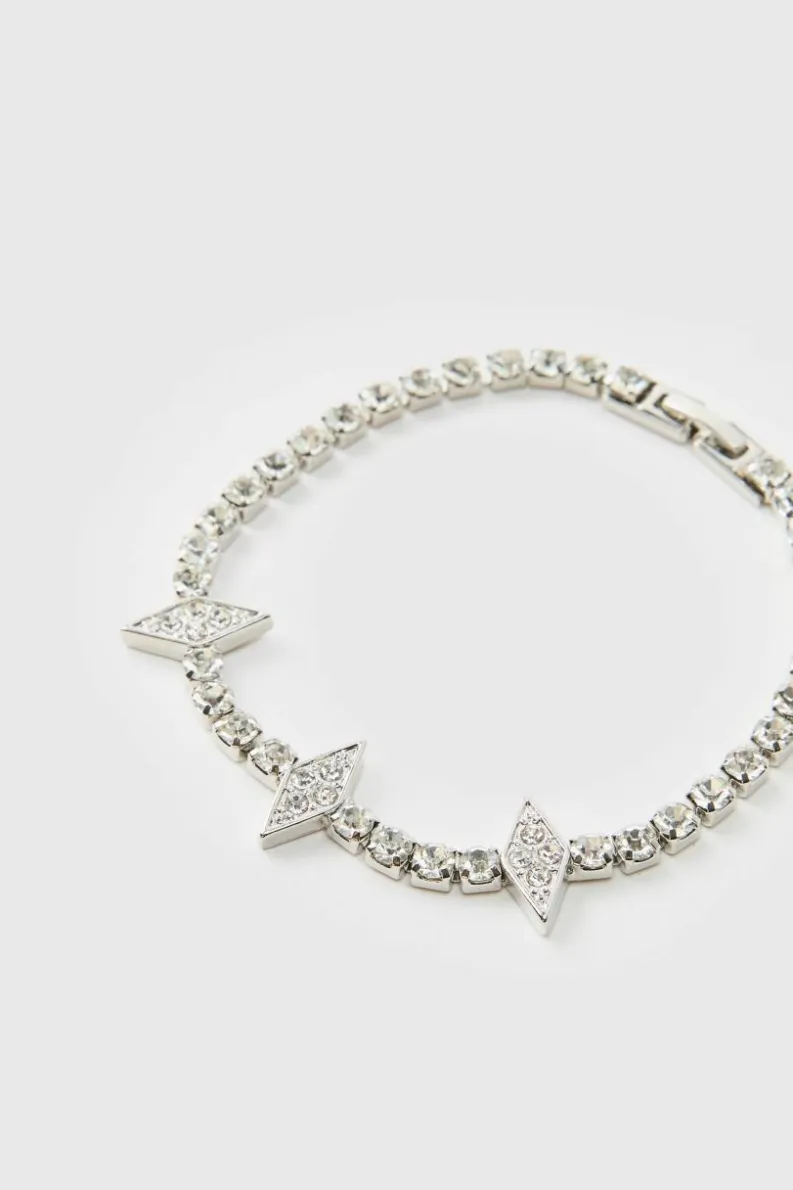 Cheap boohooMAN Iced Spike Bracelet silver