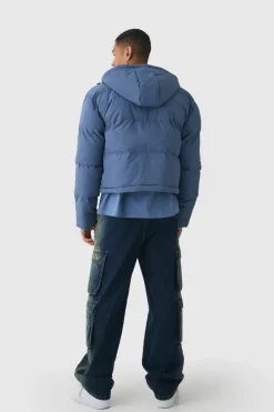 Outlet boohooMAN 2 In 1 Zip Off Longline Puffer Coat In dusty blue
