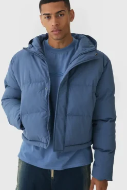 Outlet boohooMAN 2 In 1 Zip Off Longline Puffer Coat In dusty blue