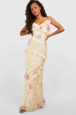 New boohoo Jacquard Ruffle Maxi Dress yellow