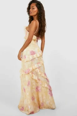New boohoo Jacquard Ruffle Maxi Dress yellow