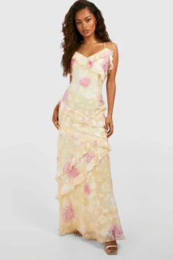New boohoo Jacquard Ruffle Maxi Dress yellow