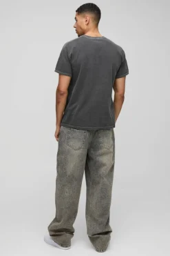 Store boohooMAN Johnny Cash Western License Washed T-Shirt charcoal