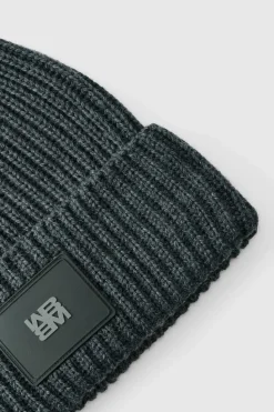 Hot boohooMAN Knitted PU Plaque Beanie grey