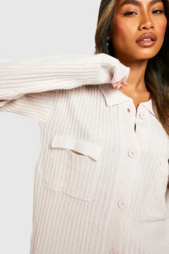 Best boohoo Knitted Shirt & Wide Leg Trouser Co-ord stone