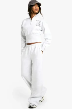 Best Sale boohoo LA Applique Quarter Zip Shrunken Tracksuit ash grey