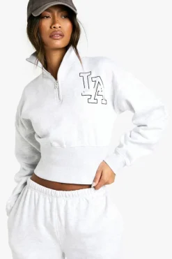 Best Sale boohoo LA Applique Quarter Zip Shrunken Tracksuit ash grey