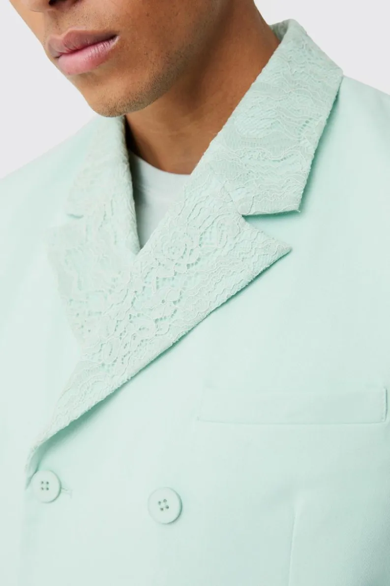 Best boohoo Lace Detail Double Breasted Suit sage
