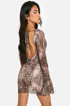 Cheap boohoo Lace Flare Sleeve Mini Dress leopard