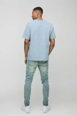 Sale boohooMAN Lace Rip & Repair Washed Skinny Jeans antique wash