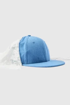 New boohooMAN Lace Scarf Denim Snapback Cap blue