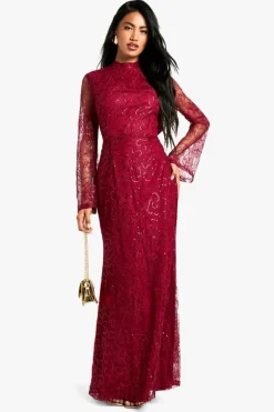 Best boohoo Lace Sequin Open Back Maxi Dress red