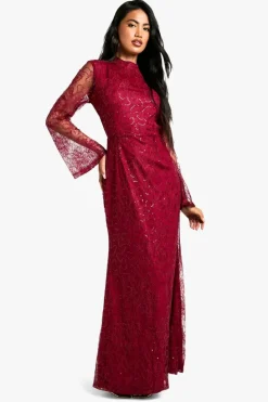 Best boohoo Lace Sequin Open Back Maxi Dress red
