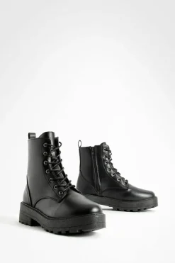 Cheap boohoo Lace Up Chunky Hiker Boots black