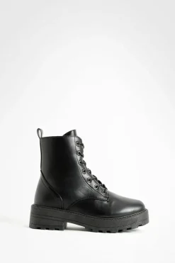 Cheap boohoo Lace Up Chunky Hiker Boots black