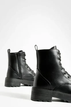 Cheap boohoo Lace Up Chunky Hiker Boots black