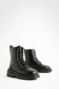 Best Sale boohoo Lace Up Hiker Boots black
