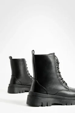 Best Sale boohoo Lace Up Hiker Boots black