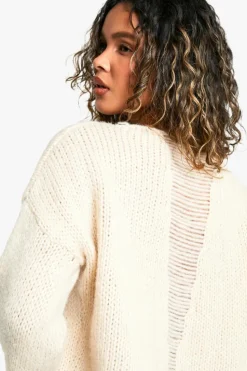 Fashion boohoo Ladder Stitch Back Detail Boxy Crop Jumper light stone