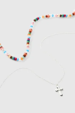 Clearance boohooMAN Layered Bead Necklace silver