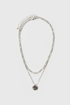 Store boohooMAN Layered Chain Pendant Necklace silver