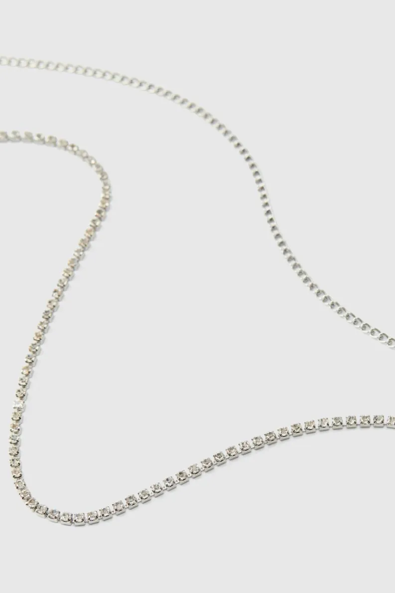 New boohooMAN Layered Cross Iced Necklace silver
