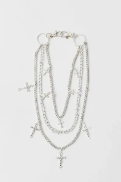 Shop boohooMAN Layered Cross Jean Chain In silver