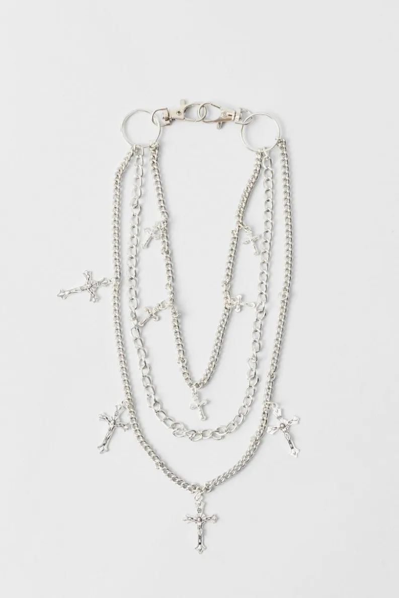 Shop boohooMAN Layered Cross Jean Chain In silver