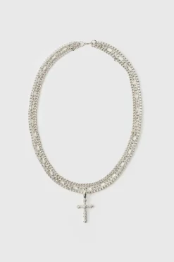 Outlet boohooMAN Layered Cross Necklace silver