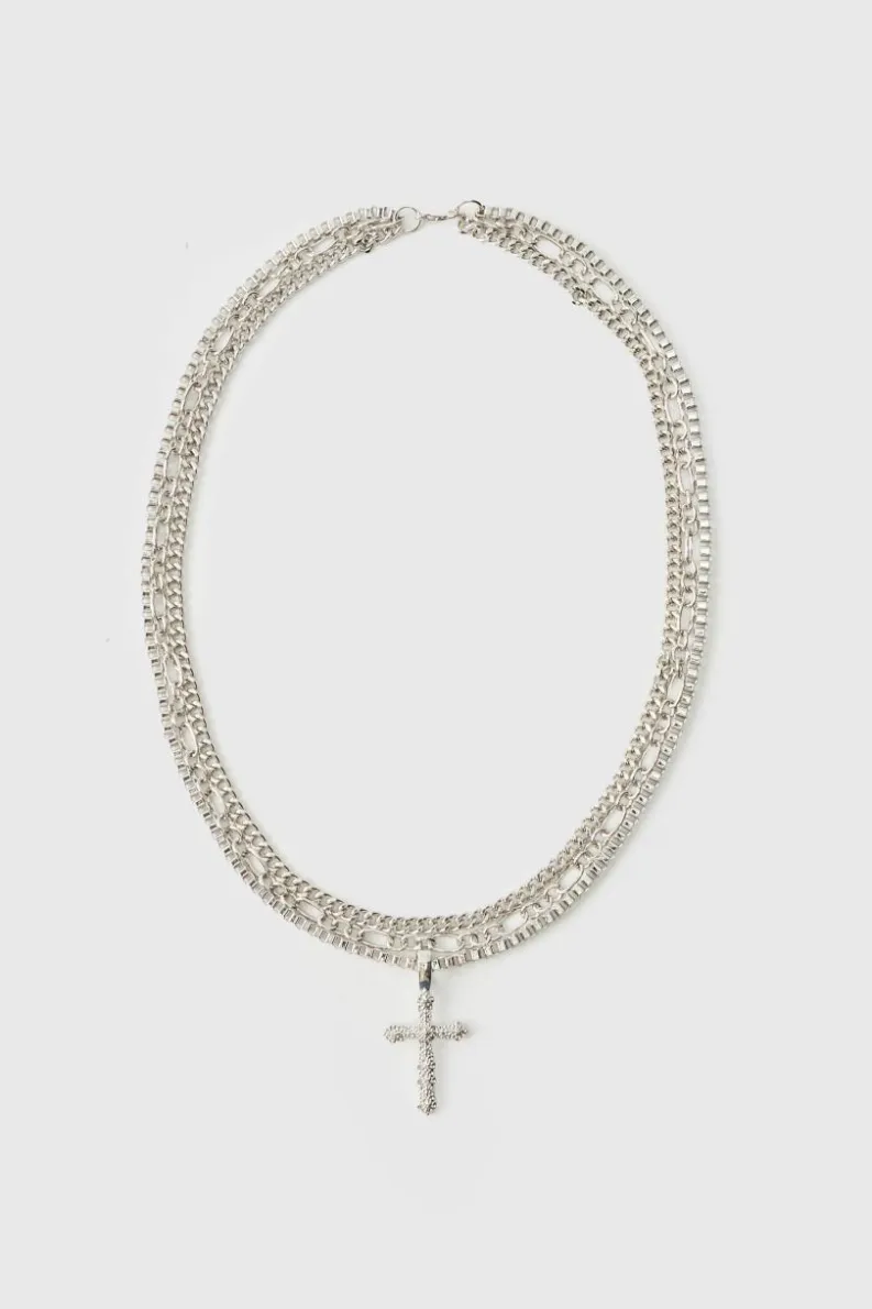 Outlet boohooMAN Layered Cross Necklace silver