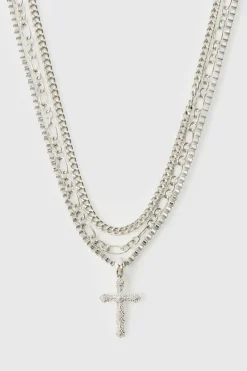Outlet boohooMAN Layered Cross Necklace silver
