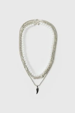 Clearance boohooMAN Layered Feather Necklace silver