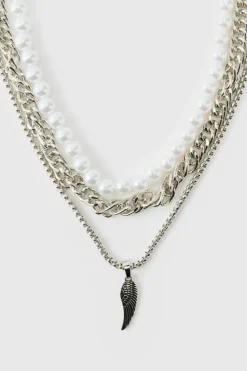 Clearance boohooMAN Layered Feather Necklace silver