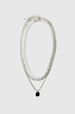 Flash Sale boohooMAN Layered Gem Pendant Necklace silver