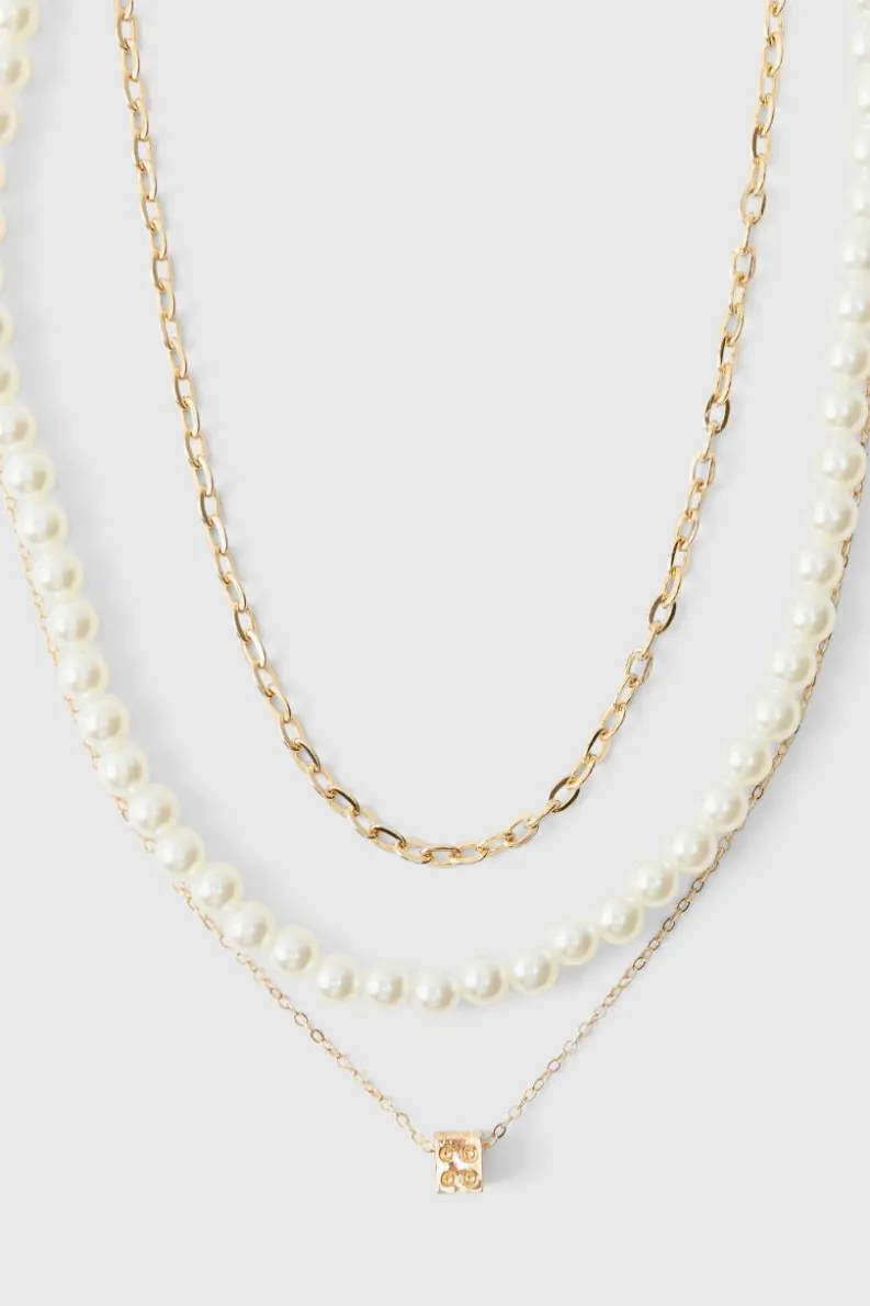 Store boohooMAN Layered and Pearl Necklace gold