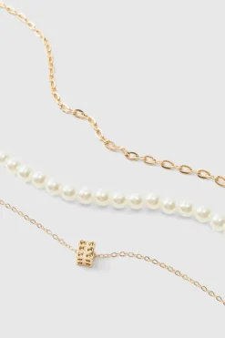 Store boohooMAN Layered and Pearl Necklace gold