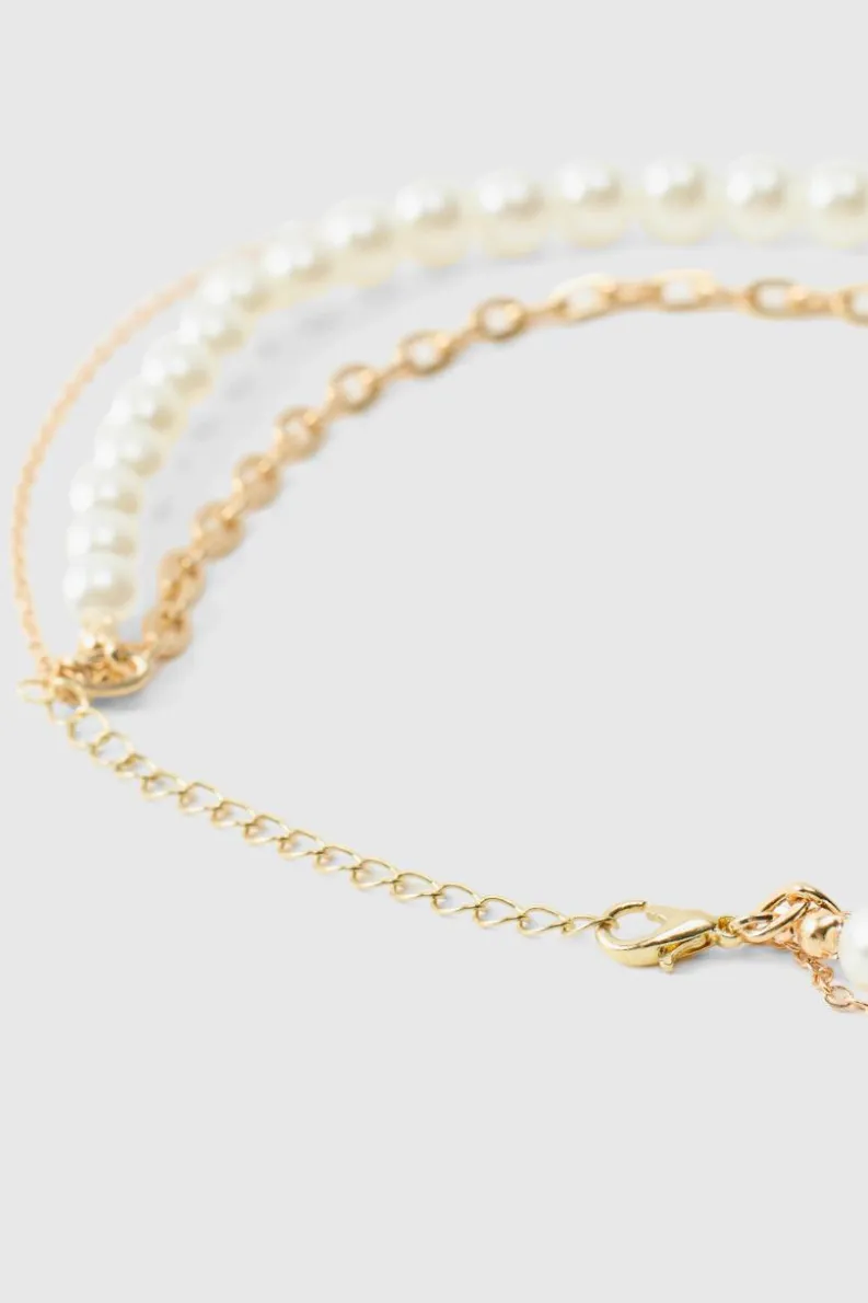 Store boohooMAN Layered and Pearl Necklace gold