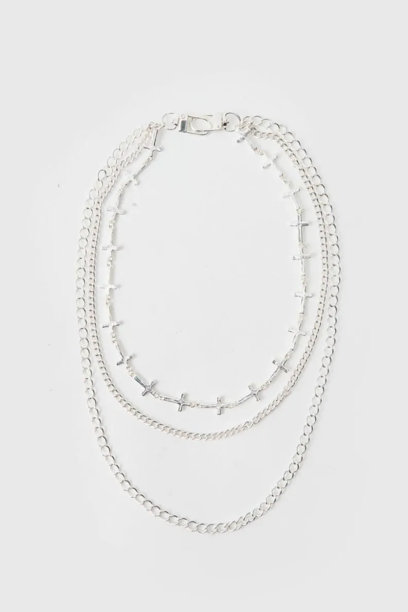 Sale boohooMAN Layered Jean Chain With Crosses silver