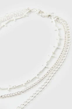 Sale boohooMAN Layered Jean Chain With Crosses silver