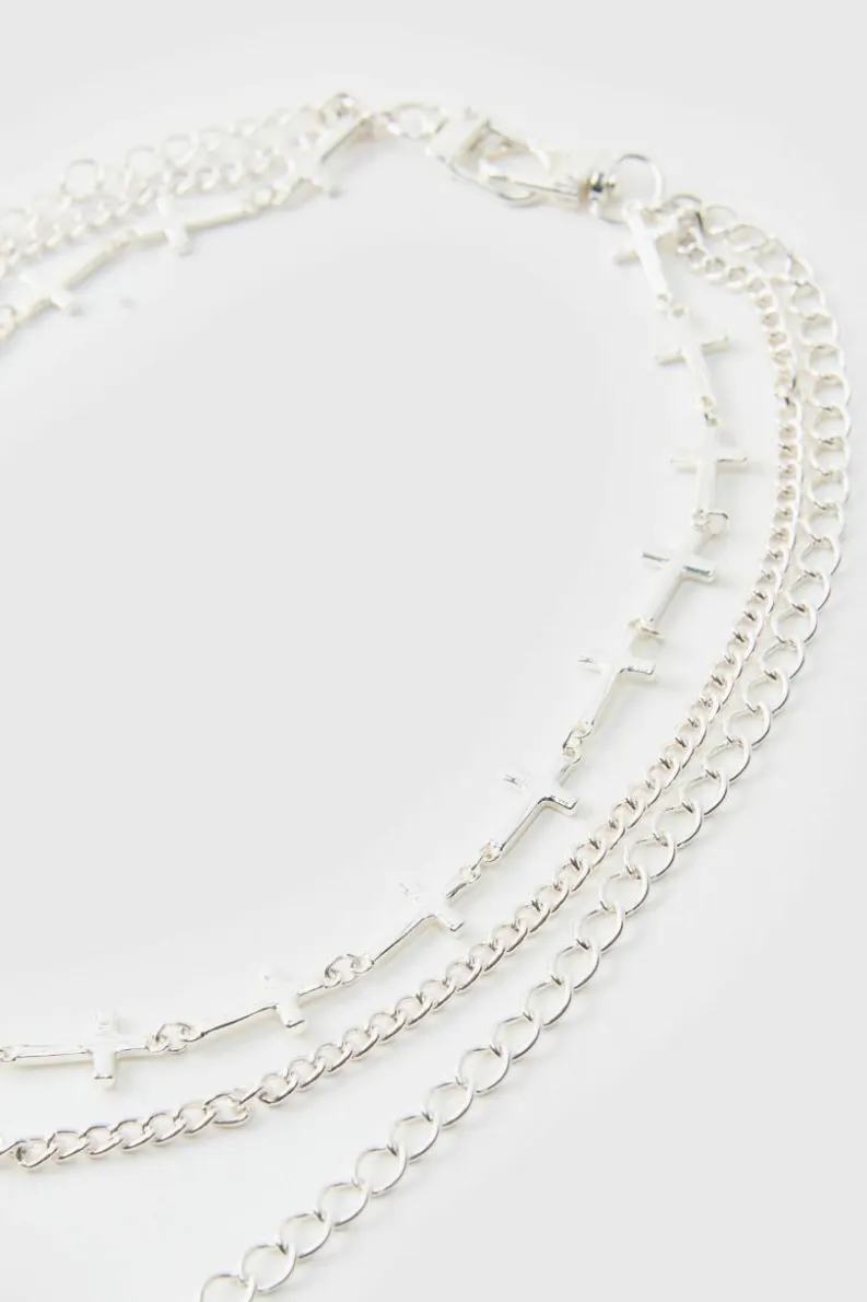 Sale boohooMAN Layered Jean Chain With Crosses silver