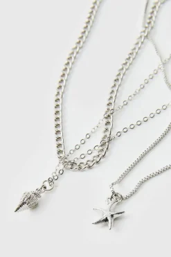 Online boohooMAN Layered Lightning Bolt Necklace In silver